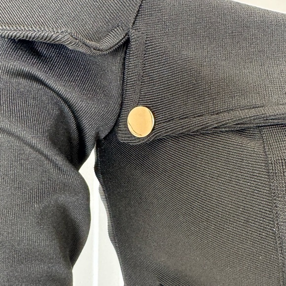 Wow Couture Black Off-Shoulder Belted Long Sleeves Bondage Top Gold Accents - Picture 5 of 13